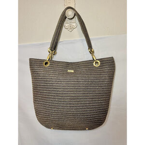 Eric Javits handbag Metallic Gold Brown Raffia Tote Satchel